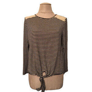 8 Atmosphere Junior Women's Black Cream Striped Shirt Tie Front Lace Detail